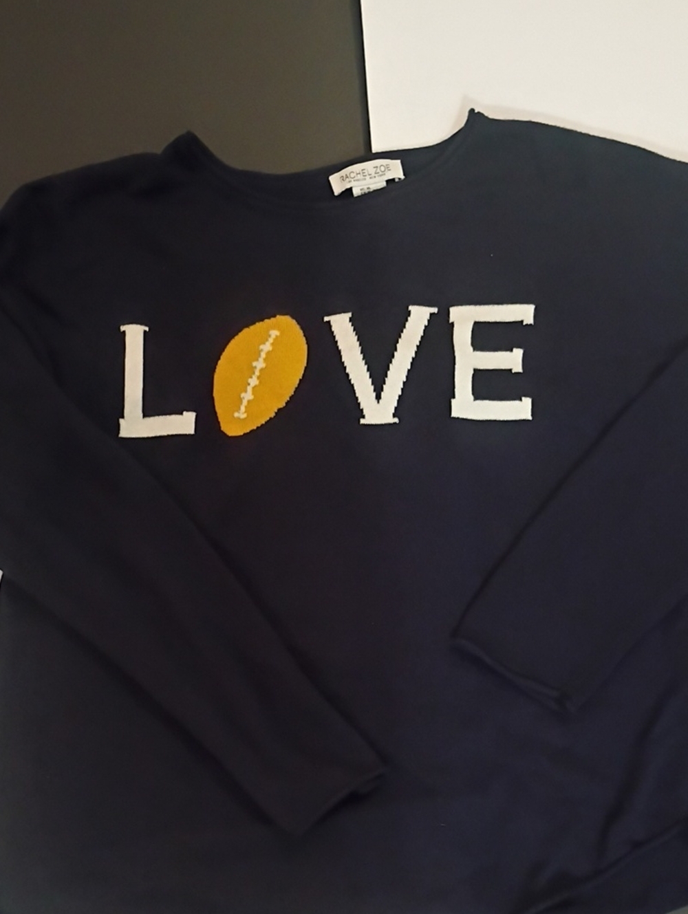 Rachel Zoe Navy Knit 'LOVE' Football Light Knit Sweater Long Sleeve